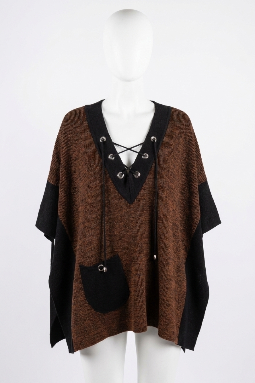 NEW ANGEL v-neck tie up poncho in brown